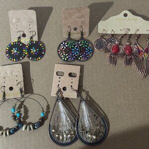 Beonon  Vintage Boho Dangle Earrings Set 7 Pairs  – Hollow Leaf & Heart Drop Ear